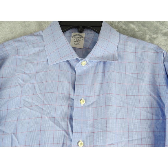 Brooks Brothers Shirt Mens 17.5 XL Blue Red Plaid Regent Non Iron Cotton Dress - Picture 1 of 10